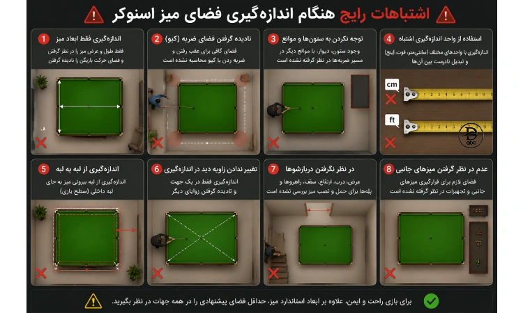 اشتباهات رایج هنگام اندازه‌گیری فضای میز اسنوکر